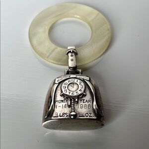 Antique Webster Sterling Silver Birth Record Baby Rattle Teething Ring